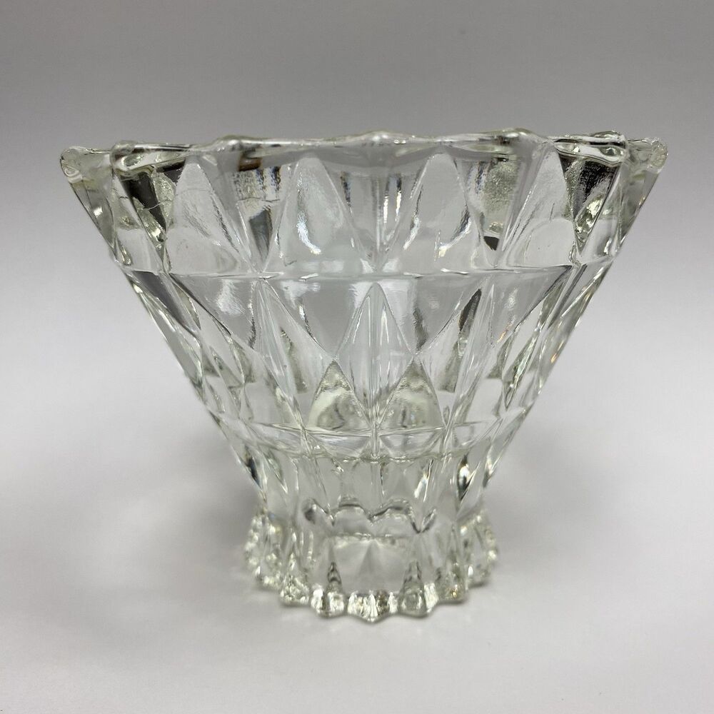 Vintage Windsor Clear Pressed Glass Diamond Point Vase Votive Candle Holder 3"